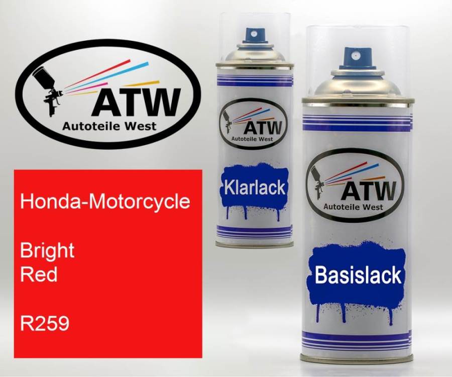 Honda-Motorcycle, Bright Red, R259: 400ml Sprühdose + 400ml Klarlack - Set, von ATW Autoteile West.